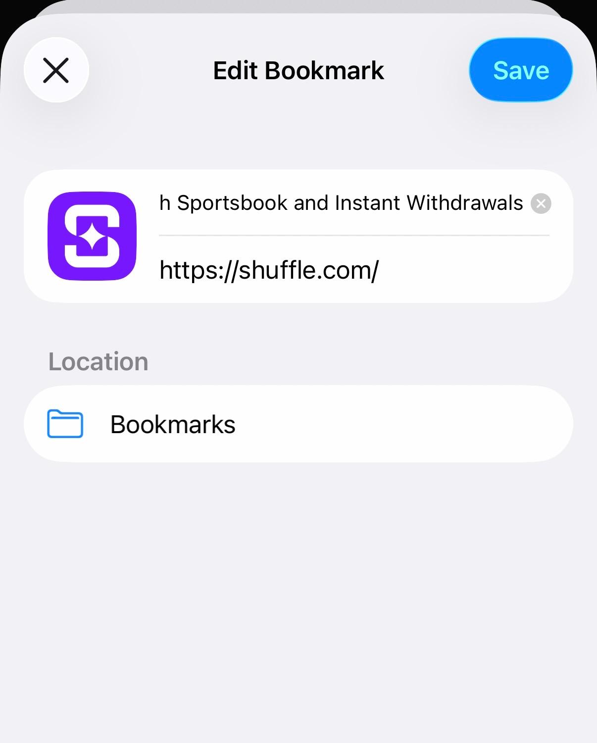 Adding the Shuffle.com page to the browser's bookmarks