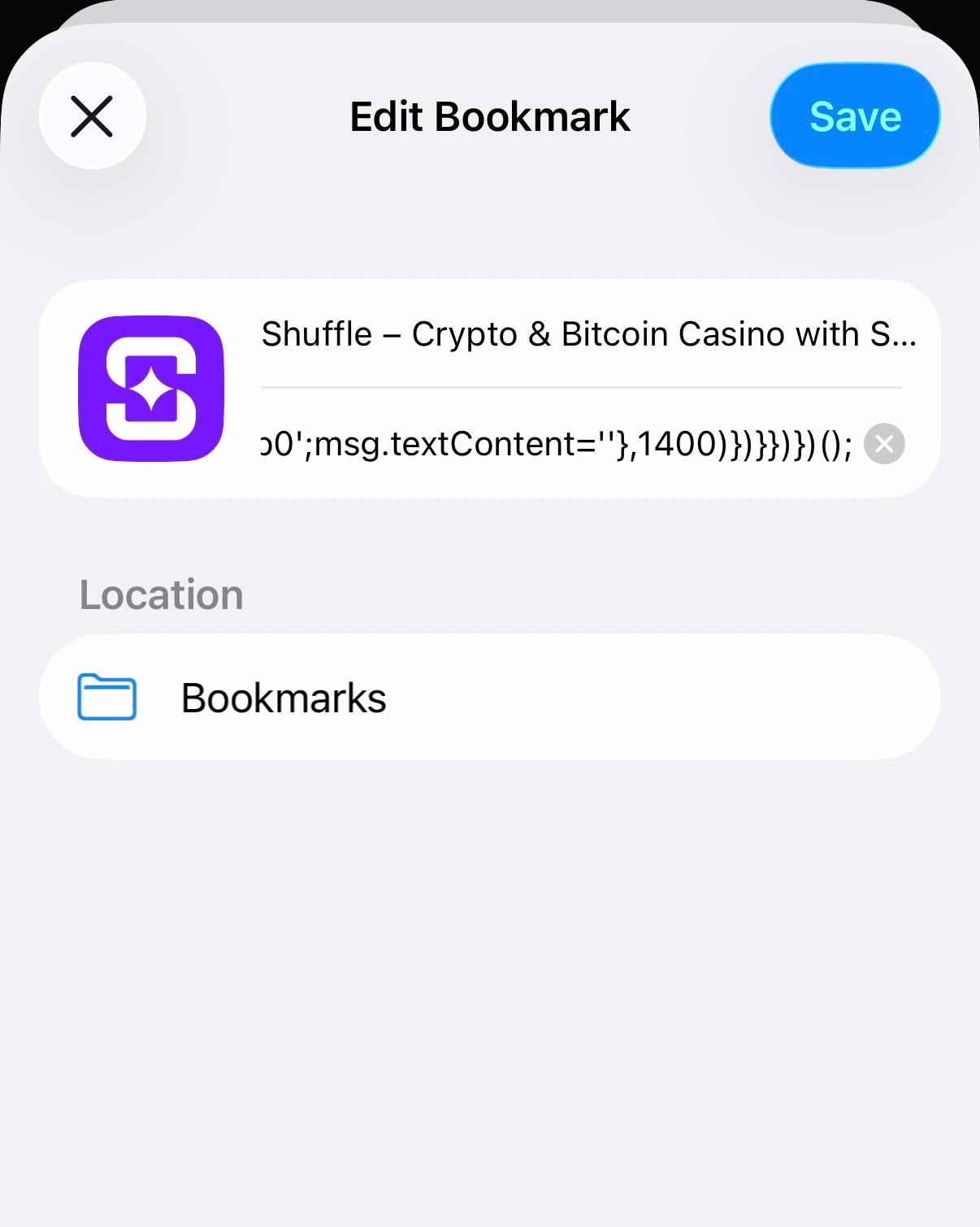 Pasting the code into the bookmark's Address field